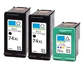 HouseOfToners Ink Cartridge Replacement for HP 74XL & 75XL (2 Black & 1 Color, 3-Pack)