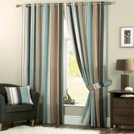 Whitworth Duck Egg Blue Stripe Readymade Lined Eyelet Curtains