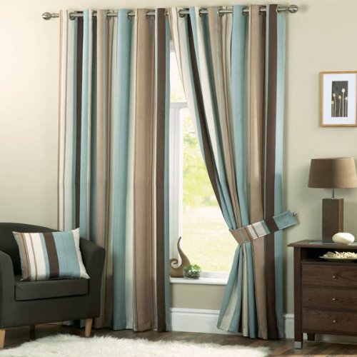 Whitworth Duck Egg Blue Stripe Readymade Lined Eyelet Curtains