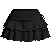 SOLY HUX Women's Y2K Ruffle Mini Skirt with Shorts Underneath High Waisted Tiered Skirts Coquette Skorts