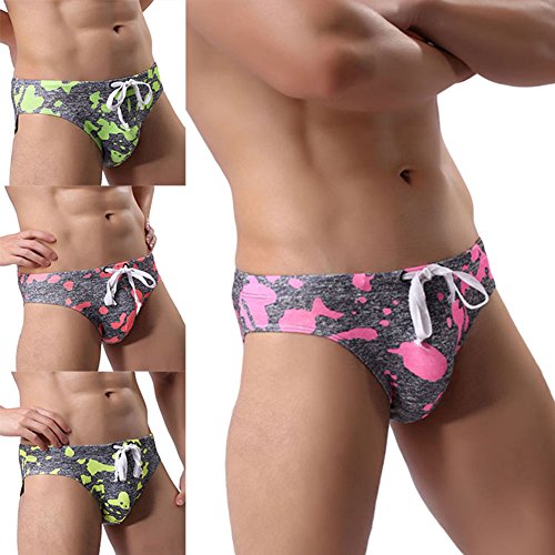Afco Men's Swimming Briefs,Camouflage Swimwear Pants Shorts Boxers Underwear Trunks Swimsuits Size L (Pink)