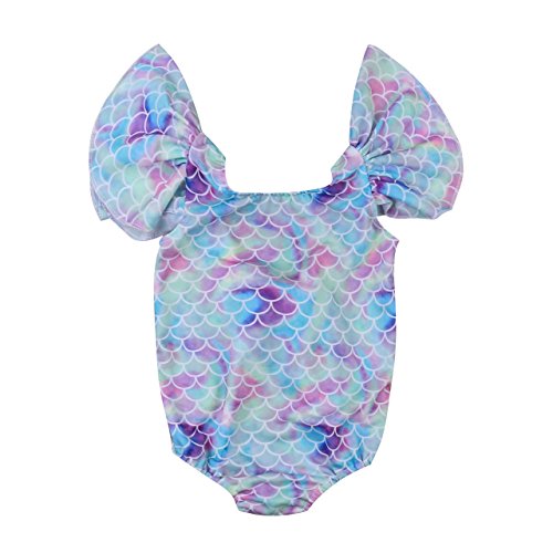 Toddler Infant Baby Girls Shiny Fish Scales Ruffles Sleeve Swimsuit One Piece Swimwear (2-3 Years)