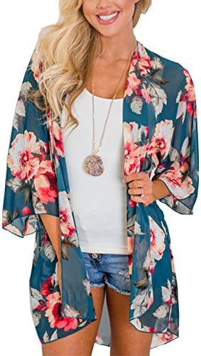 Women's Floral Kimono Cardigans Chiffon Casual Loose Open Front Cover Ups Tops