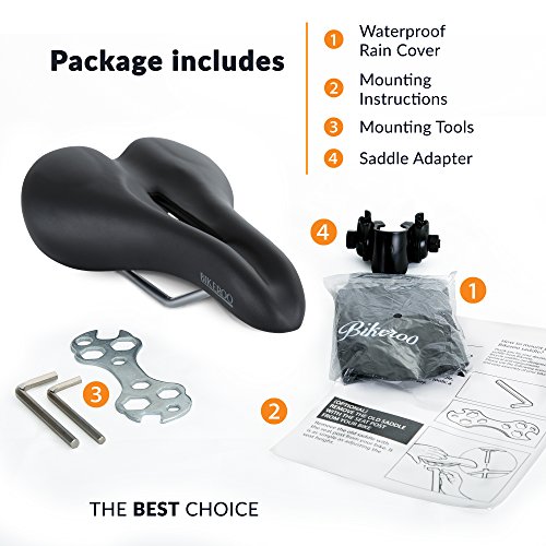 Most Comfortable Bicycle Seat for Men with Gel - Bikeroo Bike Saddle With Soft Cushion - Provides Great Comfort for Mountain Bike, MTB Road Bicycle, Fixed Gear, Touring and Indoor Cycling