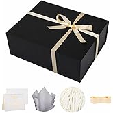 UoeRing 1 Extra Large Black Gift Box 20x16x7 inch Luxury Gift Box for Presents with Magnetic Closure Lid Collapsible,Birthday,Christmas,Contains Card, Ribbon,Tissue Paper,Shredded Paper Filler