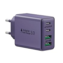 Caricatore USB C, 40W 4Porto Rapido Presa USBC Multipla PD Adattatore+ QC Carica Spinotto, Spina Alimentatore USB Caricabatterie per iPhone 17 16 15 14 13 12 11 Pro Max Plus, iPad, Samsung S23 S24
