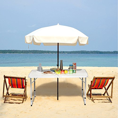 Finether Height Adjustable Folding Table, Lightweight Portable Aluminum Folding Table with Parasol Hole Multi-Purpose Indoor Outdoor Picnic Party Home Kitchen Dining Cookout Camping Table