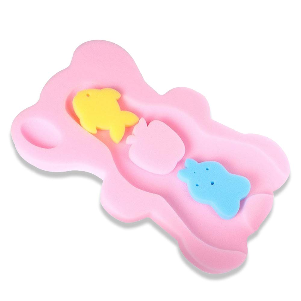 UNAOIWN Baby Bath Sponge Infant Cushion Comfy Anti Bacterial and Skid Proof Bathing Mat (Pink)