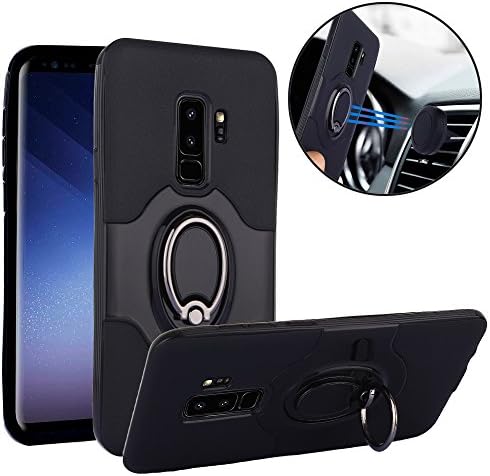 Galaxy S9 Plus Case, Slim Drop Protection Cover, IMPROVED Ring Grip Holder Stand, Back Magnetic Circle With Air Vent Magnetic Car Vent Mount For Samsung Galaxy S9 Plus - Black
