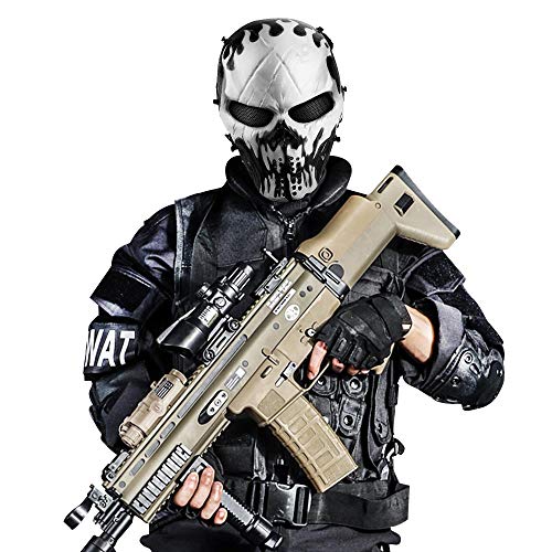 Airsoft Mask Full Face, Halloween Ghost Mask, Tactical Skull Mask with Metal Mesh Eye Protection, Paintball Mask for BB Cs War Game, Cosplay, Masquerade Party