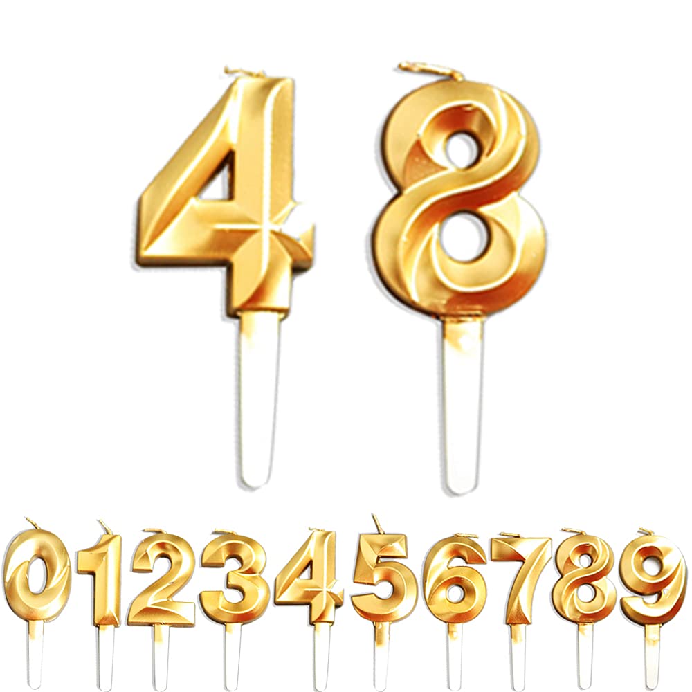 Birthday Candles, 48th/84th/4th/8th Birthday Cake Candles, Cake Decoration for Birthday Party Wedding Anniversary Graduation Party Supplies (Gold, Number 4&8)