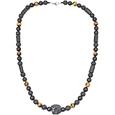 GENASTO Triple Protection Men's Beaded Necklace Black Tourmaline Crystals Pendant Necklace with Tiger Eye Onyx Lava Beads, Natural Stone Bead Essential Oil Diffuser Christmas Jewelry Gifts for Men