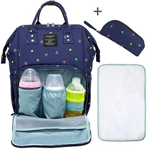 Elongdi Baby Diaper Bag, Large Capacity Travel Backpack Nappy Bags for Baby Care, Multi-Functional Diaper Backpack Baby Nappy Changing Bag Nursing Bag, Nappy Changing Mat &amp; Carry Bag Included (Blue/F)
