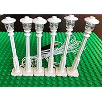 brickled White Lamp Post led Street Light for Lego USB Connected 6 Posts