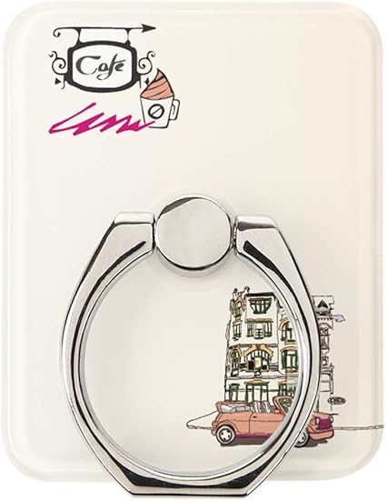 Amazon スマホリング 携帯リング シンプル イラスト カフェ 車 手書き風 風景 360度回転 落下防止 スタンド機能 指輪型 ホールドリング ホールドリング 通販