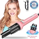 Hair Curling Iron - Professional Automatic Hair Curler Wand Instant Heat Curling Iron Hair Waver Automatic Roller 360 Rotating Roller with 3 Adjustable Temperature for Woman & Lady & Girls (Pink)