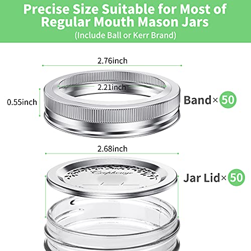 100 Pcs / 50 Sets Canning Lids and Rings for Regular Mouth Mason Jar