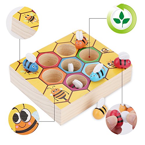 XREXS Toddler Bee Hive Preschool Wooden Toys,Bee Toy,Motor Skills Toys for Toddlers for Baby Early Educational Toddler Montessori Game Motor Skills Toy
