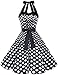 DRESSTELLS Women Vintage 1950s Cocktail Prom Polka Dot Dress, 50s 60s Retro Pinup Formal Wedding Party Halter Rockabilly Swing Dress Black White Dot XL