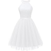 Dressystar Women's Sequin Short Prom Dress Sparkly Halter Tulle Cocktail Party Homecoming Dresses