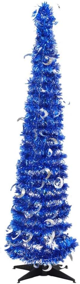 Kindlyperson Artificial Christmas Tree, 1.5M Collapsible Pop Up Tinsel Christmas Tree, for Holiday Xmas Decorations, Home Fireplace Display, Office Decor（Blue）