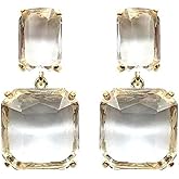 Austrian Crystal Earrings Handmade Gold Plated Sparkling Clear Crystal Clip Earrings Retro Dangle Earrings for Women