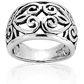 Hoops & Loops Sterling Silver Oxidized Filigree Hearts Wide Vintage Ring