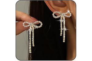 OTXAS Black Bow Earrings for Women Trendy Black Earrings Dangling Sparkly Wedding Earings for Brides Bow Jewelry