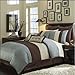 Grand Linen Modern Blue/Brown/Beige Faux Silk Taffeta Window Curtain/Drape Set with Sheer Backing 120-by-84-Inch