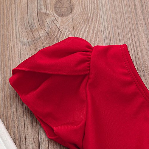 Toddler Girls Gauze Leotards Bodysuit Dancewear Dress Short Sleeve Ballet Skirts (Red, 24M)