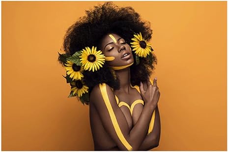 Amazon キャラクターキャンバス印刷 ひまわり黒アフリカ女性油絵ポスターとプリント壁アートリビングルーム家の装飾フレームなし アートフレーム ポスター オンライン通販