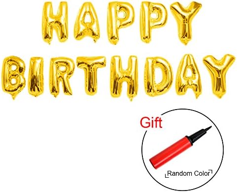 HAPPY BIRTHDAY Golden Alphabet Balloons, Aluminum Foil Banner Balloons 16 Inch with Pump for Birthday Party Decorations and Supplies
