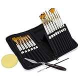 Sixbagin Artist Paint Brush Set, Oil-15 Different Sizes Nice Gift for Artists, Metal Ring Made of Copper Tubes, Free Painting Knife,Watercolor Sponge and a Detail Brushes (White)