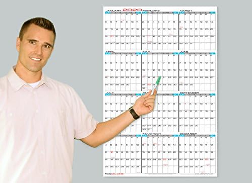Wet Erase - 24" x 36" Large 2020 Yearly Laminated Wall Calendar - Vertical Planner (20v-2436)