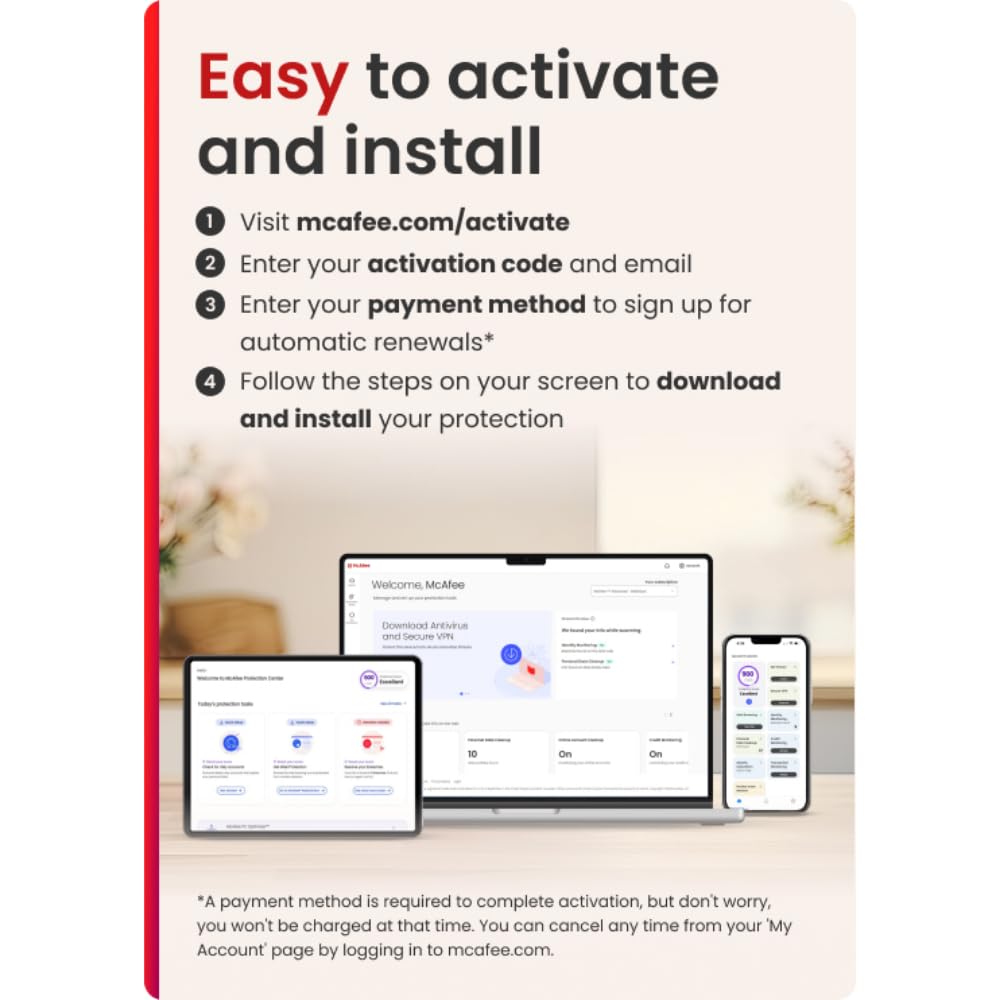 McAfee Total Protection 2026 Ready 5-Device | AntiVirus Software 2026 for PC, Secure VPN, Password Manager, Identity Monitoring | 1 Year Subscription Auto-Renewal
