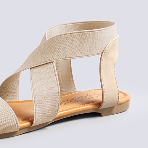 SANDALUP Elastic Ankle Strap Flat Sandals for Women Beige 08 Pricepulse