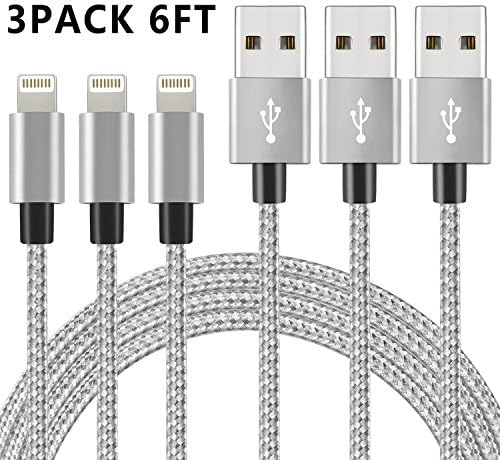 iPhone Cable, ANTXIN 3Pack 6FT Nylon Braided Charging Cord Charger, Lightning to USB Cable for iPhone โ
ฉ, 8, 8+, 7, 7+, 6s, 6s+, 6, 6+, SE, 5s, 5, iPad, iPod and more (Grey White)