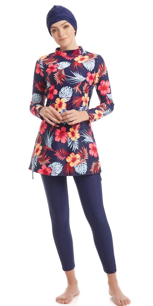 Photo 1 of Ababalaya Fully Covered Swimsuits 3 Pieces Full Covered Burkini Swimwear with Swimming Cap (US, Alpha, Large, Regular)