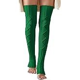 SherryDC Women's Cable Knit Thigh High Leg Warmer Socks Over Knee High Footless Boot Stockings