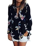 Obazidou Women Casual See Through Floral Print Long Sleeve Chiffon Shirt Blouse Tops