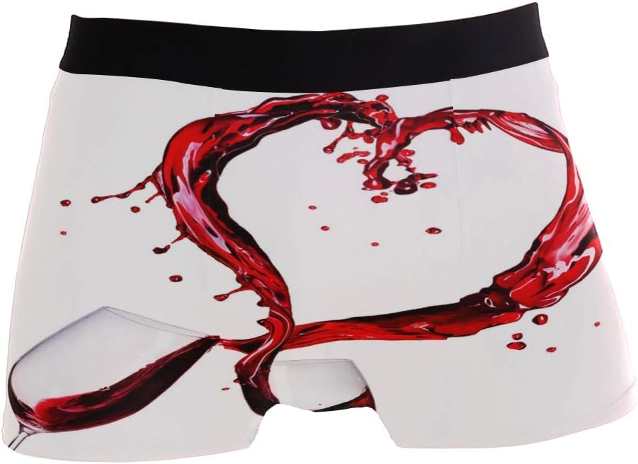 Men Boxer Briefs Polyester Underwear Men 2 Pack Boxer Briefs for Valentine's Gift with Red Wine Heart Splash Pattern