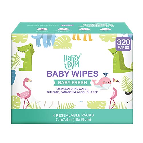 Baby Wipe HAPPY BUM Wet Wipes for Baby, Baby Water Wipes, 4 Packs, 320 Count Pricepulse