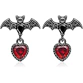 Bat Earrings Halloween Gifts for Women Red Heart Earrings Studs Sterling Silver Vampire Earings Stud Black Jewelry