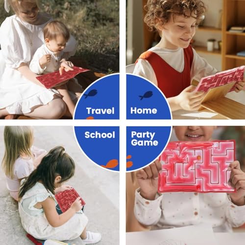 JoyJoyful Pack of 2 Labyrinth Game Sensory Toy, Gel-Filled Anti Stress Autism Toy for Children Teenagers, Fidget Squishy Toy Anxiety ADHD Toys, Soothing for Stress Anxiety (Red & Blue)