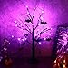 Vanthylit Halloween Tree, 2FT Spooky Black Tree Battery Operated with 24 Purple Lights and 8 Bats, Halloween Decorations Indoor Lighted Table Centerpiece with Timer for Mantel Office Haliday Decor