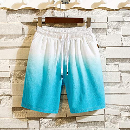 NIUQI Men's Summer New Cotton Linen Shortsleeved Short Pant Fashion Gradual Color Suit
