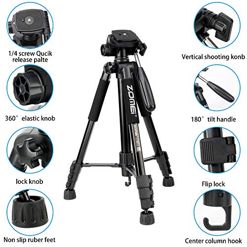 ZOMEI Q222 58" Monopod Tripod with 3-Way Swivel Pan Head and Carrying Bag for Sony Nikon Canon Suitable for Live Photo Video