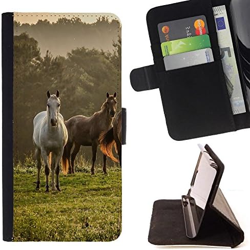 For Samsung GALAXY Note 5/N9200 - Horses Nature Meadow Fog Mist Field Mustang Personalized Design Custom Style PU Leather Case Wallet Flip Stand - God Garden -