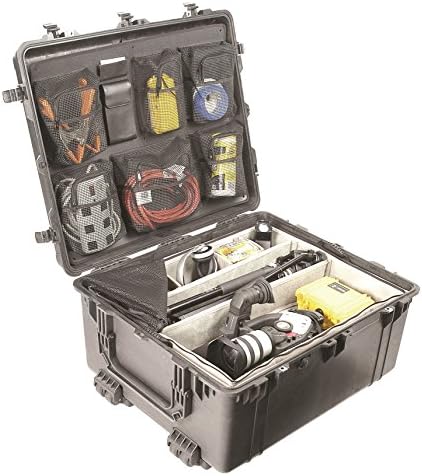 PELI1690 Heavy Duty Transport Case for Professional Equipment, IP67 Watertight and Dustproof, 301L Capacity, Made in US, With Padded Divider Inlay, Black