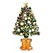Goplus 3FT Pre-Lit Entrance Tree, Fiber Optic Christmas Tree with The Plastic Colorful Balls & Golden Star Solid Base Premium Decorations Full Tree for Indoor and Doorway